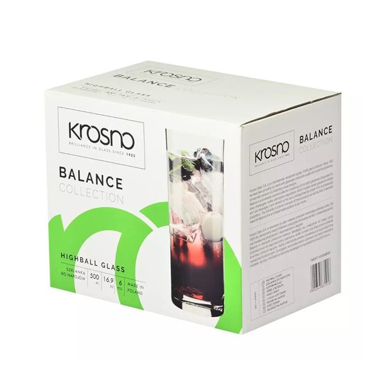 Set 6 pahare long drinks, sticla, 500ml, "Balance" - Krosno