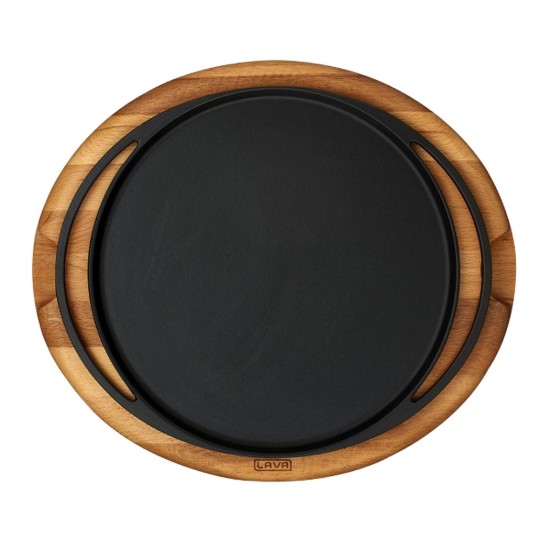Tava pizza/clatite, fonta, 28 cm, cu suport din lemn - LAVA