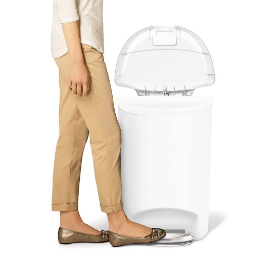 Cos de gunoi semi-rotund cu pedala, 50 L, Alb - simplehuman