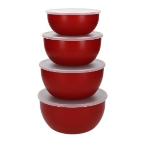 Set 4 boluri preparare, plastic, cu capac, Empire Red - KitchenAid