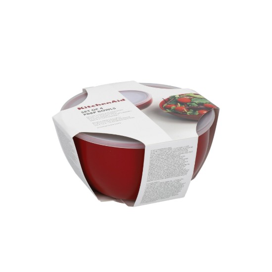 Set 4 boluri preparare, plastic, cu capac, Empire Red - KitchenAid