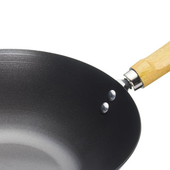 Tigaie wok, cu maner din lemn, 30 cm, otel carbon - Kitchen Craft