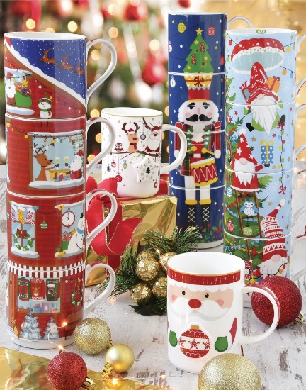 Set 4 cani portelan, 275ml, "Christmas Neighbours" - Nuova R2S