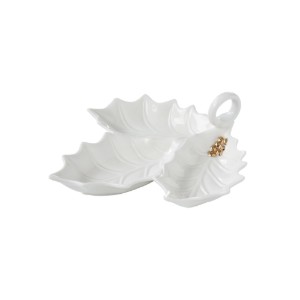 Platou aperitive, portelan, 22 x 20 cm, "HOLLY&BERRIES WHITE" - Nuova R2S