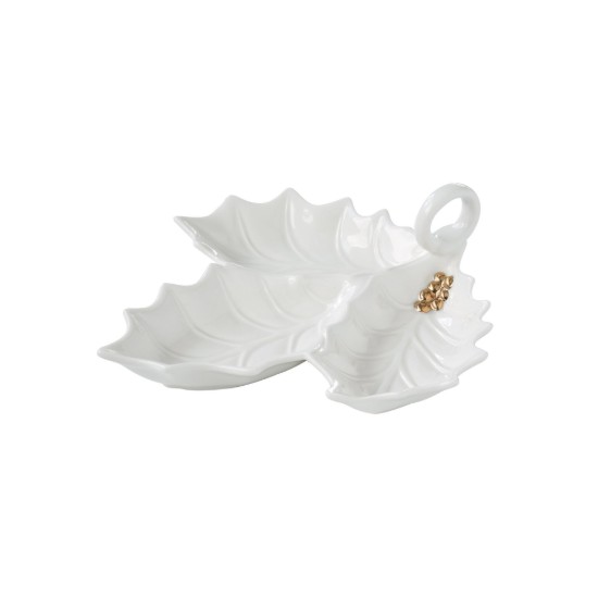 Platou aperitive, portelan, 22 x 20 cm, "HOLLY&BERRIES WHITE" - Nuova R2S