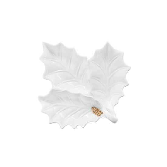 Platou aperitive, portelan, 22 x 20 cm, "HOLLY&BERRIES WHITE" - Nuova R2S