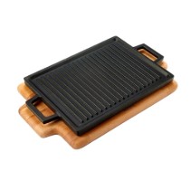 Grill fonta, 22x30 cm, cu suport din lemn - LAVA