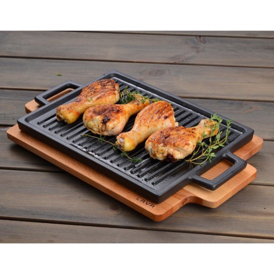 Grill fonta, 22x30 cm, cu suport din lemn - LAVA