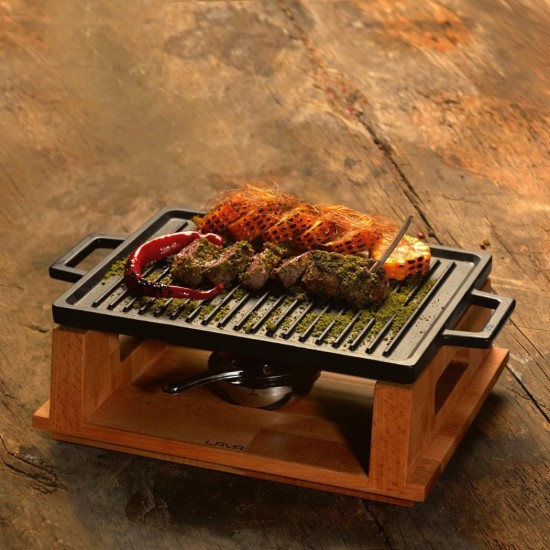 Grill fonta, 28,7 x 20,7 cm, cu suport din lemn - LAVA
