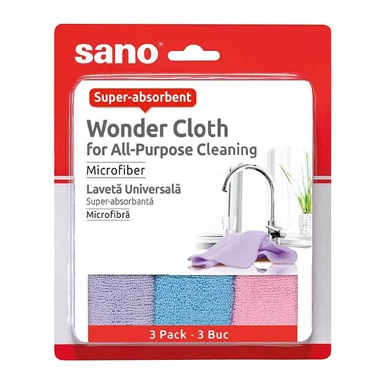 Set 3 lavete microfibra, Wonder Cloth, 30 x 30 cm - Sano