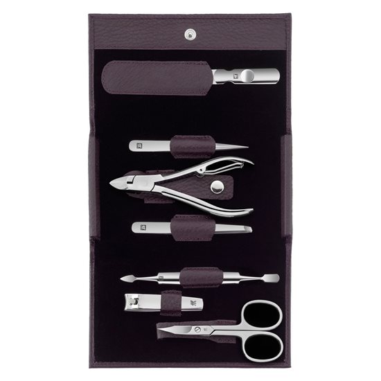 Set 7 piese manichiura, inox, suport piele, Mov - Zwilling Classic Inox