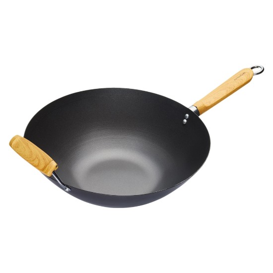 Tigaie wok, cu maner din lemn, otel-carbon, 35 cm - Kitchen Craft