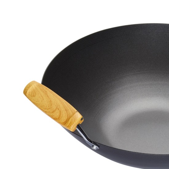 Tigaie wok, cu maner din lemn, otel-carbon, 35 cm - Kitchen Craft