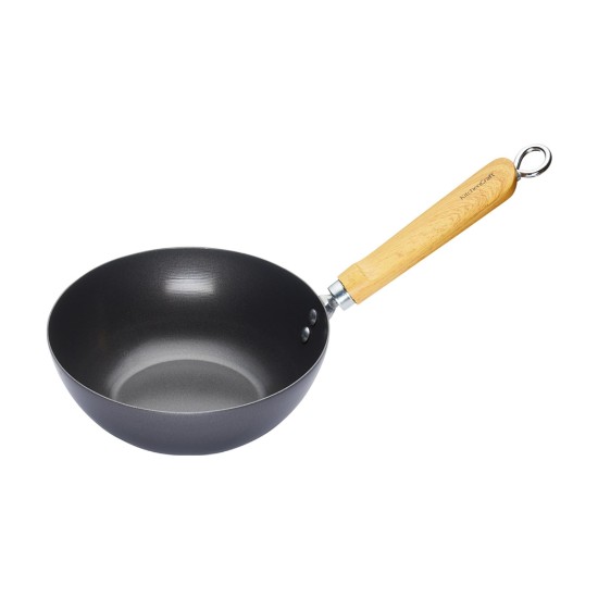 Tigaie wok, cu maner din lemn, otel-carbon, 20 cm - Kitchen Craft