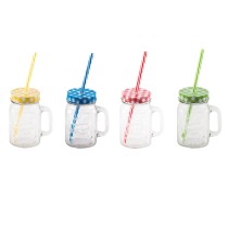 Borcan sticla, 450ml, cu pai