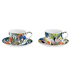 Set 2 cesti cu farfurioare, portelan, 240ml, "Tropical Vibes" - Nuova R2S