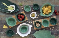 Set servire aperitive, 2 piese, cu suport bambus, 25x12 cm - Nuova R2S