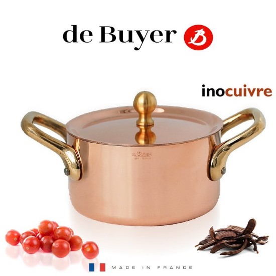 Mini-cratita cupru/inox, cu capac, 10cm, "Inocuivre" - de Buyer