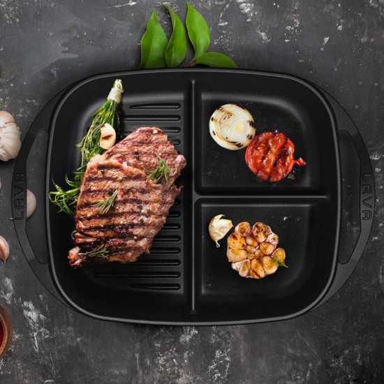 Tava dreptunghiulara compartimentata, fonta, 30 x 26 cm - LAVA