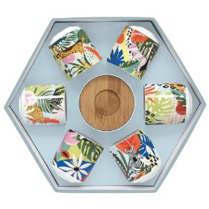 Set 6 cesti cu farfurioare, portelan, 70ml, "Tropical Vibes" - Nuova R2S