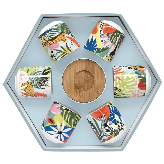 Set 6 cesti cu farfurioare, portelan, 70ml, "Tropical Vibes" - Easy Life
