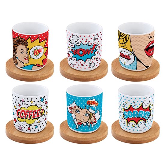 Set 6 cesti cu farfurioare, portelan, 70ml, "Pop Art" - Nuova R2S