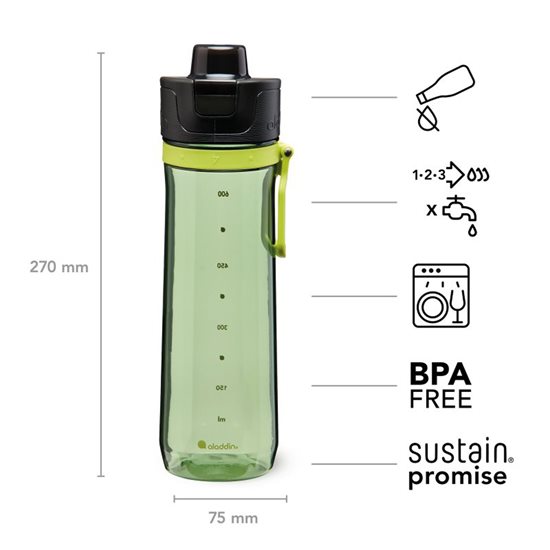 Sticla plastic, 800ml, "Sports Tracker", Sage Green - Aladdin