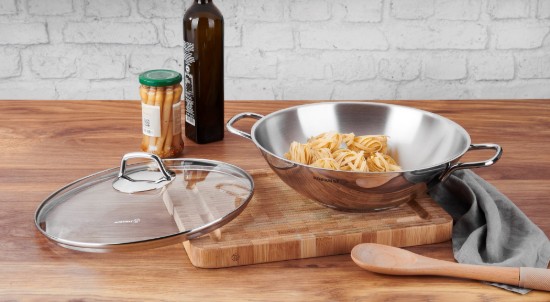 Tigaie wok, 3-Ply, inox, cu capac, 28cm/3,3L, "Perla"  - Korkmaz
