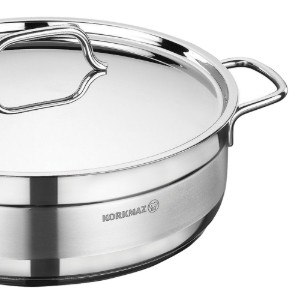 Tigaie saute, 3-Ply, inox, cu capac, 28cm/5,5L, "Alfa" - Korkmaz
