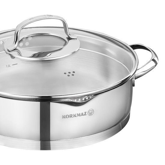 Cratita saute, inox, cu capac, 24cm/3L, "Steama" - Korkmaz