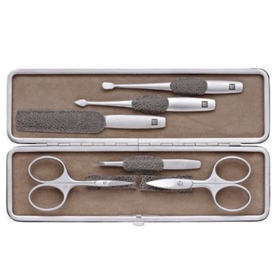 Set 6 piese inox satinat, etui piele cafenie - Zwilling TWINOX