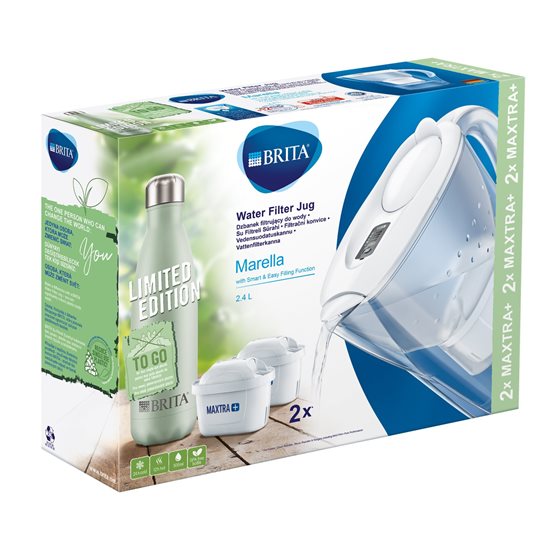 Set cana filtranta BRITA Marella 2,4 L Maxtra+ (white) cu 2 filtre si sticla termos