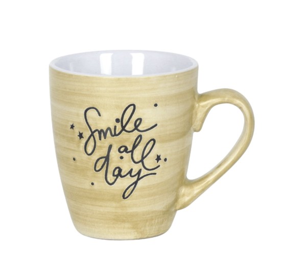 Cana ceramica, 200ml, "Smile all day", Beige - Viejo Valle