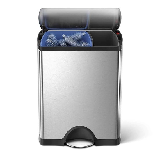 Cos de gunoi dublu compartimentat, cu pedala, inox, 46 L, Brushed - simplehuman