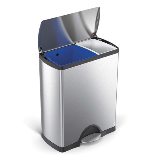 Cos de gunoi dublu compartimentat, cu pedala, inox, 46 L, Brushed - simplehuman