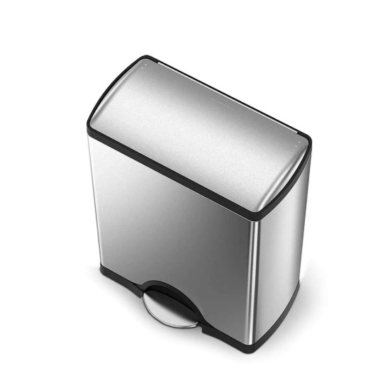 Cos de gunoi dublu compartimentat, cu pedala, inox, 46 L, Brushed - simplehuman