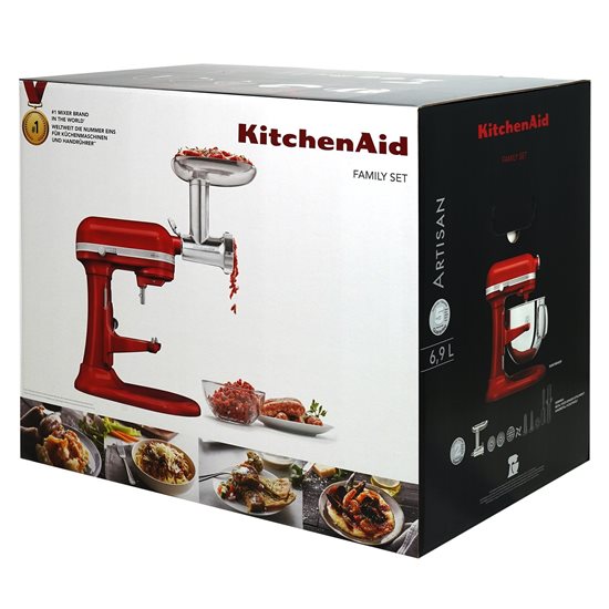 Mixer cu bol 6,9L, Artisan, cu accesoriu tocat carne, Empire Red - KitchenAid