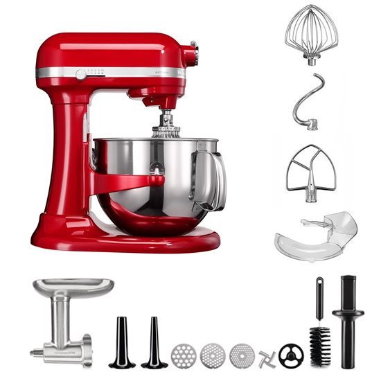 Mixer cu bol 6,9L, Artisan, cu accesoriu tocat carne, Empire Red - KitchenAid