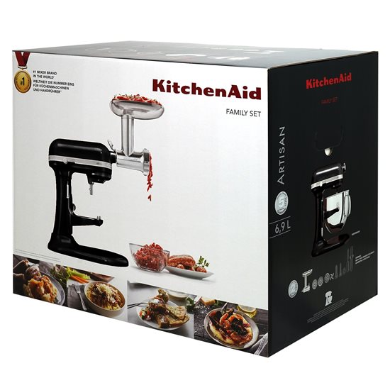 Mixer cu bol 6,9L, Artisan, cu accesoriu tocat carne, Onyx Black - KitchenAid