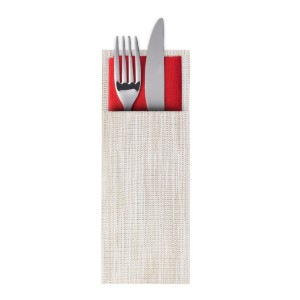 Set 6 suporturi pentru tacamuri, plastic, 24 x 9 cm, "Uni" , Bej/Alb - Saleen