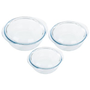 Set 3 caserole rotunde, cu capac, din sticla termorezistenta - PYREX