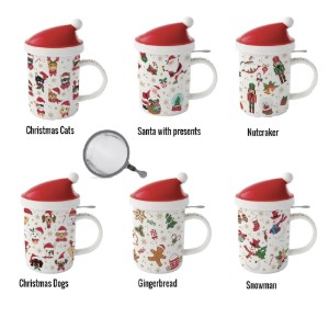 Cana cu capac si infuzor, portelan, 370ml, "CHRISTMAS FRIENDS"- Nuova R2S
