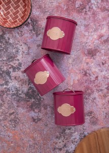 Set 3 recipiente pentru ceai, cafea si zahar, 1L, Burgundy - Kitchen Craft