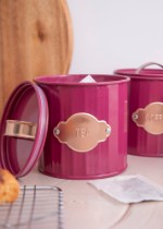 Set 3 recipiente pentru ceai, cafea si zahar, 1L, Burgundy - Kitchen Craft