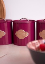 Set 3 recipiente pentru ceai, cafea si zahar, 1L, Burgundy - Kitchen Craft