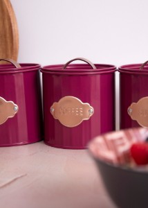 Set 3 recipiente pentru ceai, cafea si zahar, 1L, Burgundy - Kitchen Craft