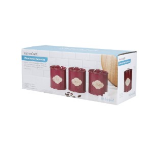 Set 3 recipiente pentru ceai, cafea si zahar, 1L, Burgundy - Kitchen Craft