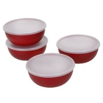 Set 4 boluri, cu capac, plastic, Empire Red - KitchenAid