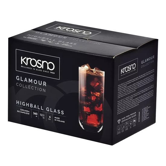 Set 6 pahare long drinks, sticla cristalina, 360ml, "Glamour" - Krosno