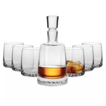 Set servire whisky, 7 piese, sticla cristalina, "Fjord" - Krosno